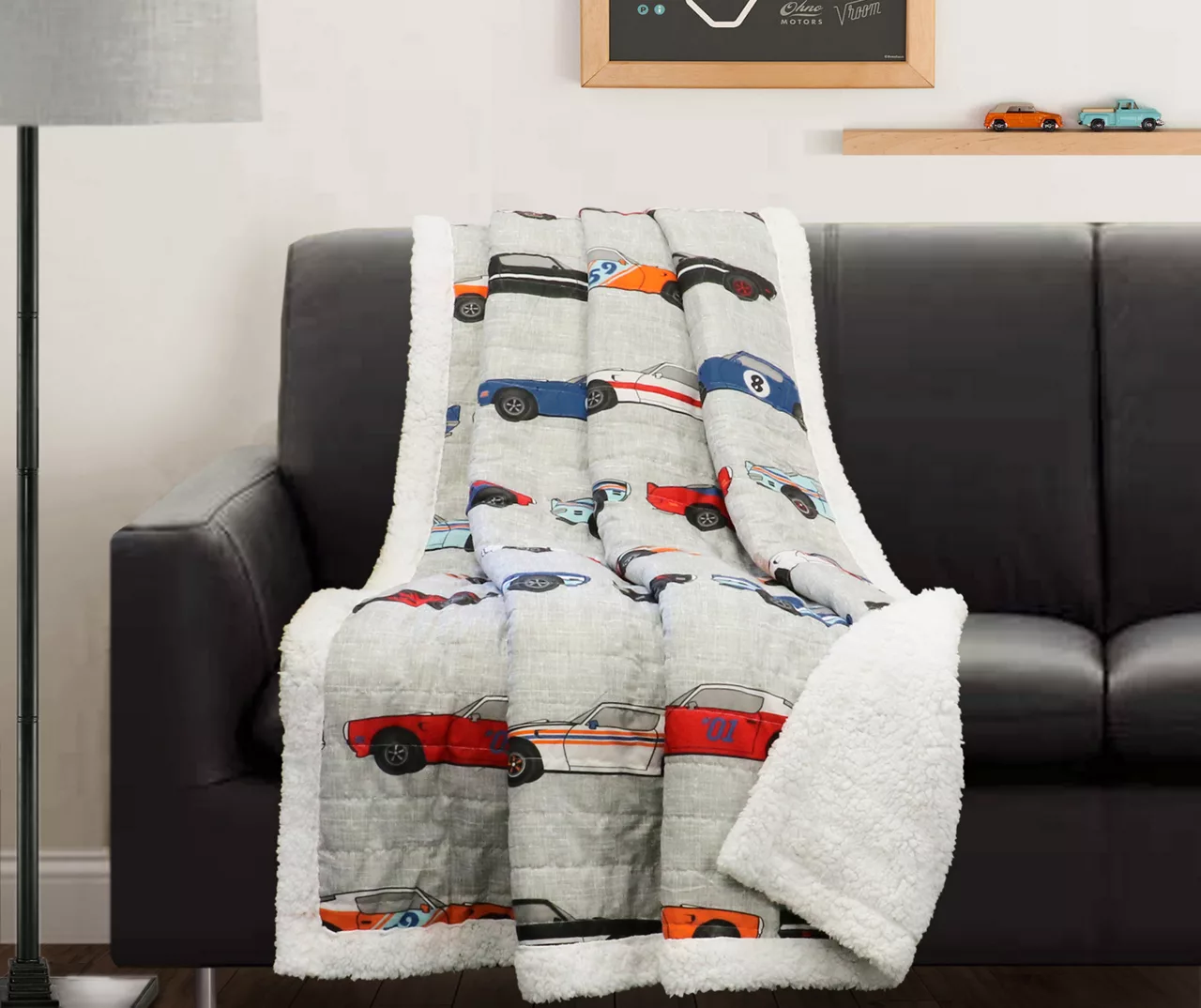 Beige Multicolor Race Cars Quilted Sherpa Throw, (50" X 60") 5 Beige Multicolor Race Cars Quilted Sherpa Throw, (50" X 60") - Image 3