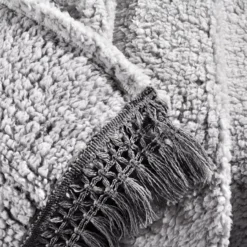 Gray Tassel-Fringe Sherpa Throw, (50" X 60") 10 Gray Tassel-Fringe Sherpa Throw, (50" X 60") -Northlight Sales Store 810553487 2