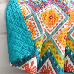 Orange & Turquoise Geometric Boho Quilted Throw, (50" X 60") 13 Orange & Turquoise Geometric Boho Quilted Throw, (50" X 60") -Northlight Sales Store 810553493 11