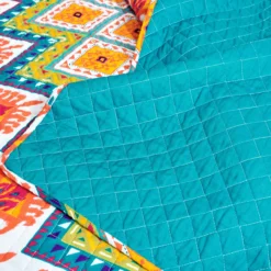 Orange & Turquoise Geometric Boho Quilted Throw, (50" X 60") 11 Orange & Turquoise Geometric Boho Quilted Throw, (50" X 60") -Northlight Sales Store 810553493 2