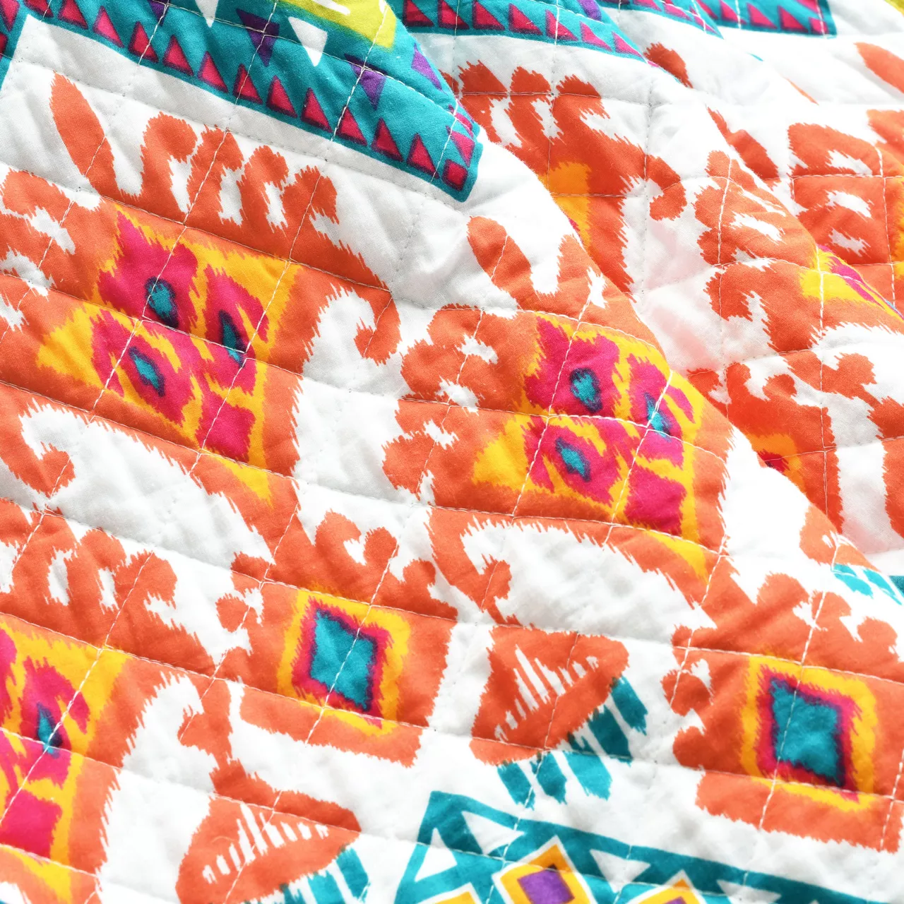 Orange & Turquoise Geometric Boho Quilted Throw, (50" X 60") 9 Orange & Turquoise Geometric Boho Quilted Throw, (50" X 60") - Image 7