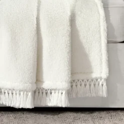 White Tassel-Fringe Sherpa Throw, (50" X 60") 9 White Tassel-Fringe Sherpa Throw, (50" X 60") -Northlight Sales Store 810553494 1