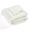 White Tassel-Fringe Sherpa Throw, (50" X 60")