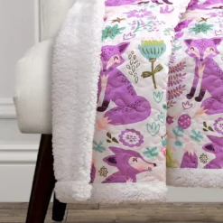 Pixie White & Purple Floral Fox Quilted Sherpa Throw, (50" X 60") -Northlight Sales Store 810553495 11