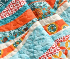 Turquoise & Orange Pattern Wave Hailey Quilted Throw, (50" X 60") -Northlight Sales Store 810553498 3