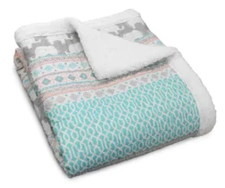Turquoise & Pink Elephant Stripe Quilted Sherpa Throw, (50" X 60") -Northlight Sales Store 810553499 2