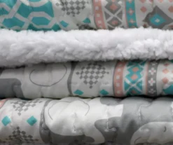 Turquoise & Pink Elephant Stripe Quilted Sherpa Throw, (50" X 60") -Northlight Sales Store 810553499 31