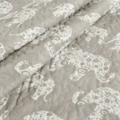 Gray & White Elephant Parade Quilted Sherpa Throw, (50" X 60") -Northlight Sales Store 810553500 11