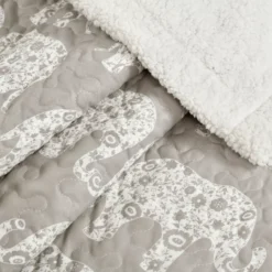 Gray & White Elephant Parade Quilted Sherpa Throw, (50" X 60") -Northlight Sales Store 810553500 2