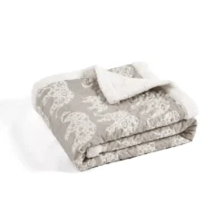 Gray & White Elephant Parade Quilted Sherpa Throw, (50" X 60") -Northlight Sales Store 810553500 3