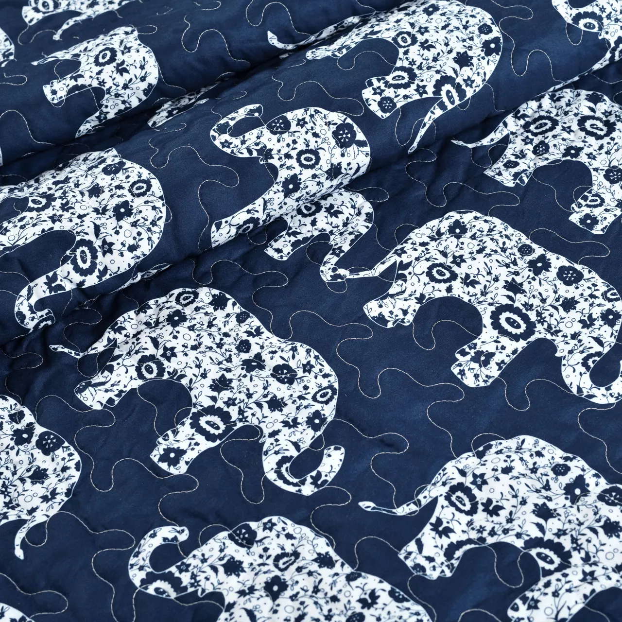 Navy & White Elephant Parade Quilted Sherpa Throw, (50" X 60") 4 Navy & White Elephant Parade Quilted Sherpa Throw, (50" X 60") - Image 2