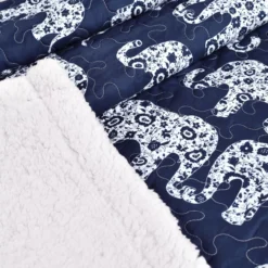 Navy & White Elephant Parade Quilted Sherpa Throw, (50" X 60") 10 Navy & White Elephant Parade Quilted Sherpa Throw, (50" X 60") -Northlight Sales Store 810553501 2