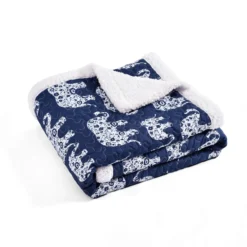 Navy & White Elephant Parade Quilted Sherpa Throw, (50" X 60") 13 Navy & White Elephant Parade Quilted Sherpa Throw, (50" X 60") -Northlight Sales Store 810553501 31