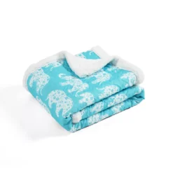 Aqua & White Elephant Parade Quilted Sherpa Throw, (50" X 60") -Northlight Sales Store 810553502 41