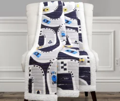 Navy Car Tracks Quilted Sherpa Throw, (50" X 60") -Northlight Sales Store 810553503