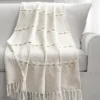 Beige Thread-Stripe Herringbone Tassel-Trim Throw, (50" X 60")