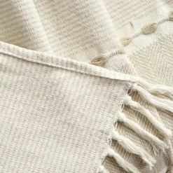 Beige Thread-Stripe Herringbone Tassel-Trim Throw, (50" X 60") -Northlight Sales Store 810553509 31