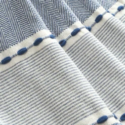 Navy & White Thread-Stripe Herringbone Tassel-Trim Throw, (50" X 60") -Northlight Sales Store 810553510 2