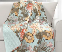 Blue & Yellow Floral Sydney Quilted Throw, (50" X 60")