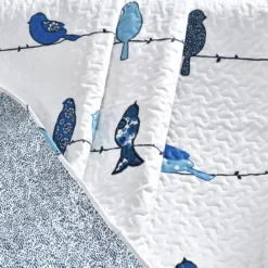 Rowley White & Blue Birds Quilted Throw, (50" X 60") -Northlight Sales Store 810553520 2