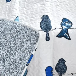 Rowley White & Blue Birds Quilted Throw, (50" X 60") -Northlight Sales Store 810553520 3