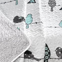 Rowley White & Gray Birds Quilted Throw, (50" X 60") 11 Rowley White & Gray Birds Quilted Throw, (50" X 60") -Northlight Sales Store 810553522 11