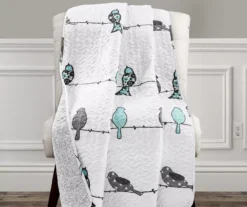 Rowley White & Gray Birds Quilted Throw, (50" X 60")