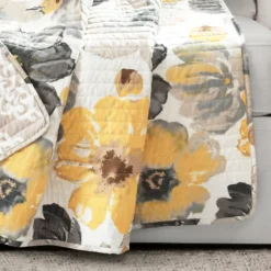 Leah Yellow & Gray Floral Quilted Throw, (50" X 60") -Northlight Sales Store 810553525 2