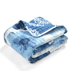 Leah Navy & White Floral Reversible Quilted Throw, (50" X 60") -Northlight Sales Store 810553527 41