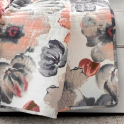 Leah Coral & Gray Floral Quilted Throw, (50" X 60") -Northlight Sales Store 810553529 21