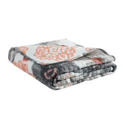 Leah Coral & Gray Floral Quilted Throw, (50" X 60") -Northlight Sales Store 810553529 4