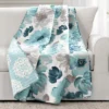 Leah White & Blue Floral Quilted Throw, (50" X 60")