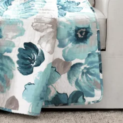 Leah White & Blue Floral Quilted Throw, (50" X 60") -Northlight Sales Store 810553530 2