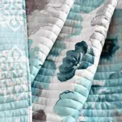 Leah White & Blue Floral Quilted Throw, (50" X 60") -Northlight Sales Store 810553530 3