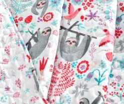 Hygge White, Mint & Red Floral Sloth Quilted Throw, (50" X 60") -Northlight Sales Store 810553531 2
