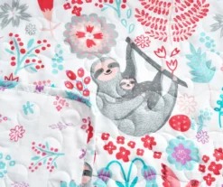Hygge White, Mint & Red Floral Sloth Quilted Throw, (50" X 60") -Northlight Sales Store 810553531 3