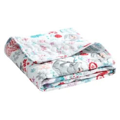 Hygge White, Mint & Red Floral Sloth Quilted Throw, (50" X 60") -Northlight Sales Store 810553531 4