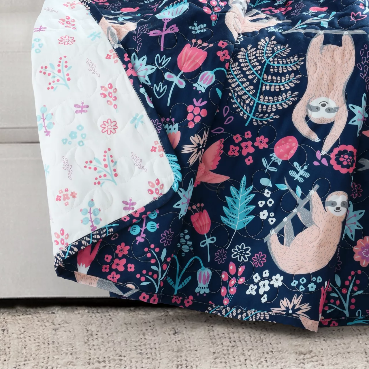 Hygge Navy, Turquoise & Red Floral Sloth Quilted Throw, (50" X 60") 4 Hygge Navy, Turquoise & Red Floral Sloth Quilted Throw, (50" X 60") - Image 2
