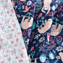 Hygge Navy, Turquoise & Red Floral Sloth Quilted Throw, (50" X 60") 10 Hygge Navy, Turquoise & Red Floral Sloth Quilted Throw, (50" X 60") -Northlight Sales Store 810553532 2