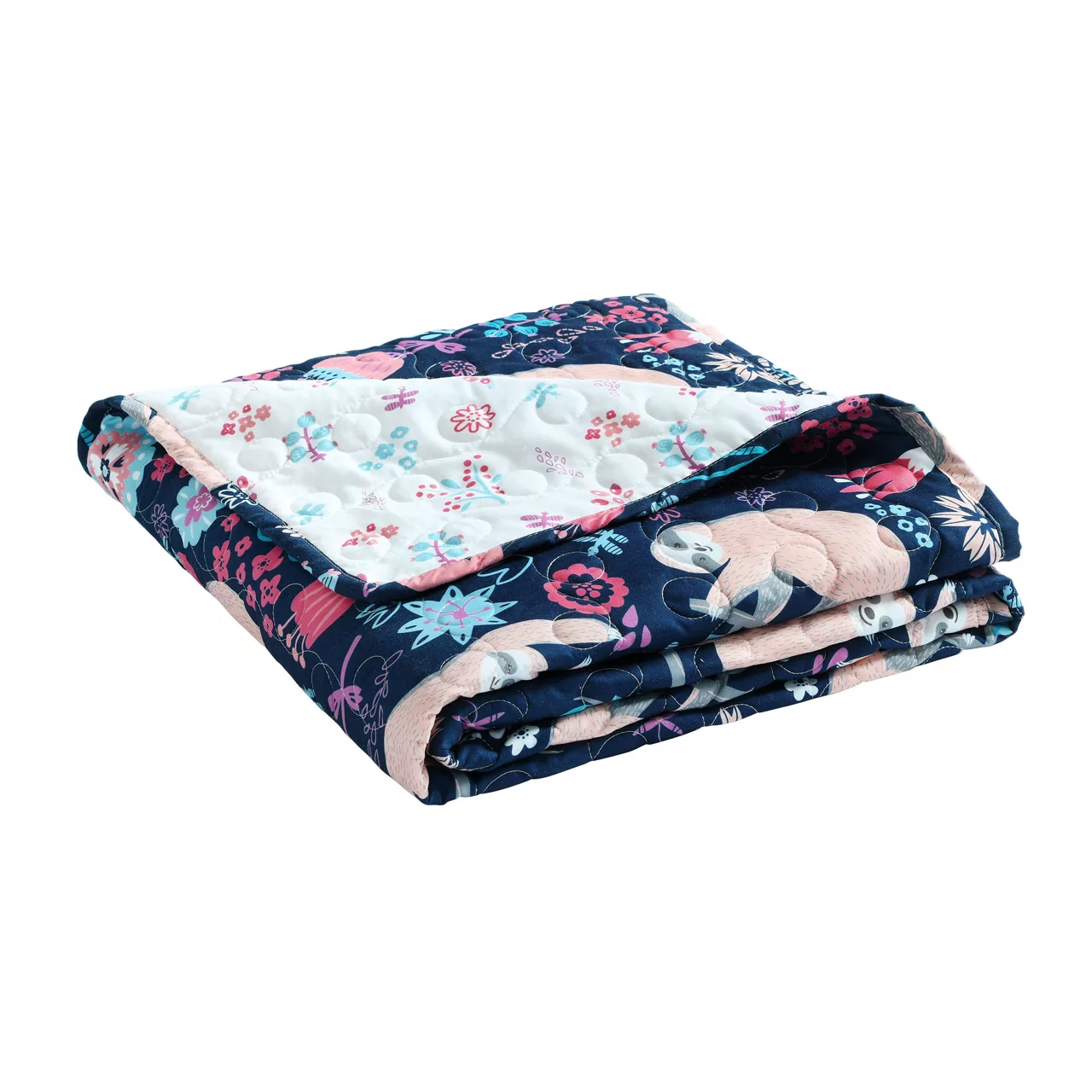 Hygge Navy, Turquoise & Red Floral Sloth Quilted Throw, (50" X 60") 7 Hygge Navy, Turquoise & Red Floral Sloth Quilted Throw, (50" X 60") - Image 5