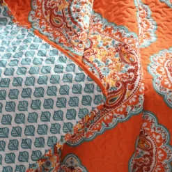 Tangerine & Blue Paisley Arabesque Harley Quilted Throw, (50" X 60") -Northlight Sales Store 810553533 21