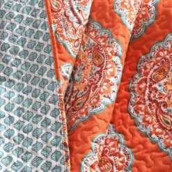 Tangerine & Blue Paisley Arabesque Harley Quilted Throw, (50" X 60") -Northlight Sales Store 810553533 3