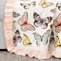 Pastel & Pink Flutter Butterfly Ruffle-Trim Quilted Throw, (50" X 60") -Northlight Sales Store 810553535 11