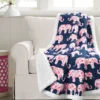 Navy & Pink Elephant Parade Quilted Sherpa Throw, (50" X 60") -Northlight Sales Store 810553536