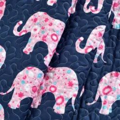 Navy & Pink Elephant Parade Quilted Sherpa Throw, (50" X 60") -Northlight Sales Store 810553536 11