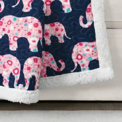 Navy & Pink Elephant Parade Quilted Sherpa Throw, (50" X 60") -Northlight Sales Store 810553536 31