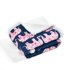 Navy & Pink Elephant Parade Quilted Sherpa Throw, (50" X 60") -Northlight Sales Store 810553536 4