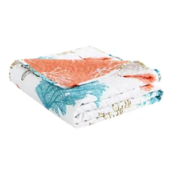 White, Blue & Coral Coastal Reef Quilted Throw, (50" X 60") -Northlight Sales Store 810553540 3
