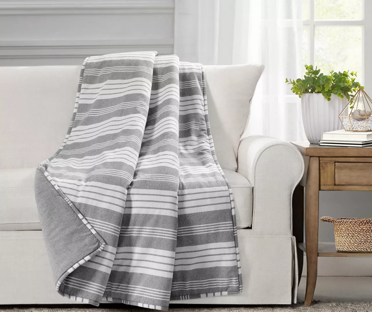 Farmhouse Gray & White Stripe Throw, (50" X 60") 3 Farmhouse Gray & White Stripe Throw, (50" X 60")