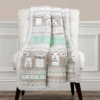 Gray & Turquoise Llama Stripe Quilted Sherpa Throw, (50" X 60")
